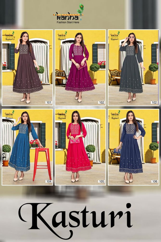 Kanha Kasturi Designer Feavy Festive Wear Rayon Latest Long Kurti Collection